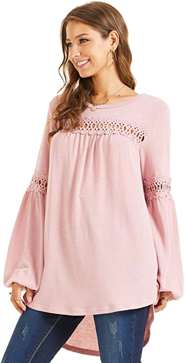 SONJA BETRO Women's Knit Lace Trim Balloon Sleeve Tunic Top Plus Size
