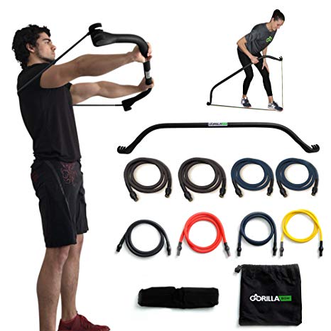 Gorilla Bow Full Portable Home Gym Resistance Band System | Weightlifting & HIIT Interval Training Kit | Full Body Workout Equipment
