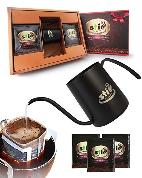 Pour over Coffee Kettle-Dripper Gooseneck Tea Makers-Stovetop Hot Water Kettles-12 oz Pourover Drip Maker-14 Packages Single Serve Bags Gift Set-for Small Business Owners/Campers/Entrepreneurs