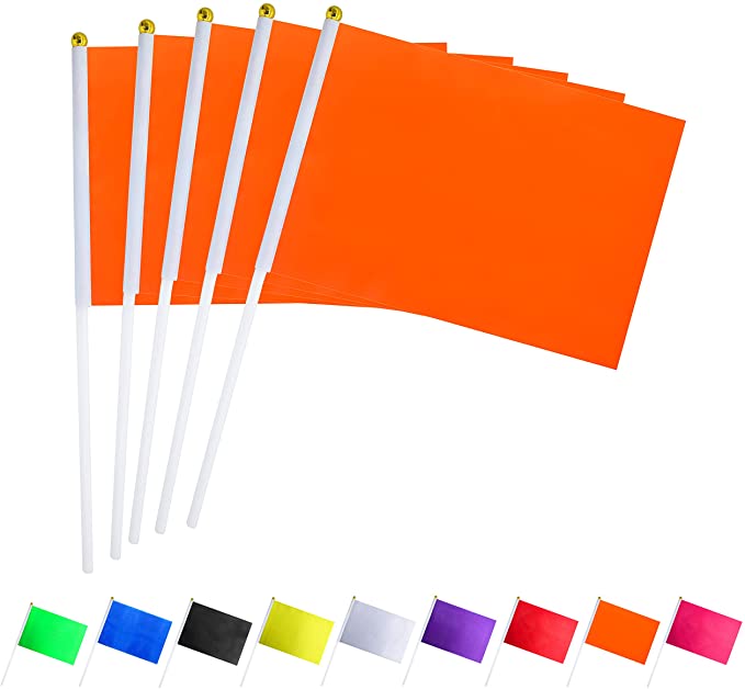 Consummate 25 Pack Solid Orange Flag Small Mini Plain Orange DIY Flags On Stick,Party Decorations for Parades,Grand Opening,Kids Birthday,Party Events Celebration