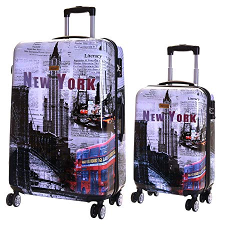 Karabar Set of 2 Hard Shell Polycarbonate Suitcases Luggage Bags Carry-on Cabin and Extra Large 4 Spinner Wheels, Falla New York