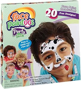 Face Paintoos - Party Pack - Face Design for a Face Paint Alternative for Kids Ages 4