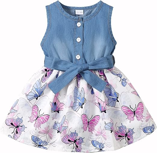Saeaby Baby Girl Dress Toddler Girl Summer Clothes Infant Sleeveless Dress Denim Flower Sundress Cute Dresses for Girl