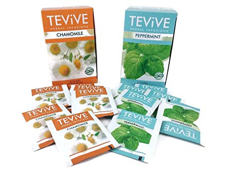 Tevive Peppermint and Chamomile Tea Bundle: One Box Herbal Chamomile Tea, One Box of Peppermint Herbal Tea