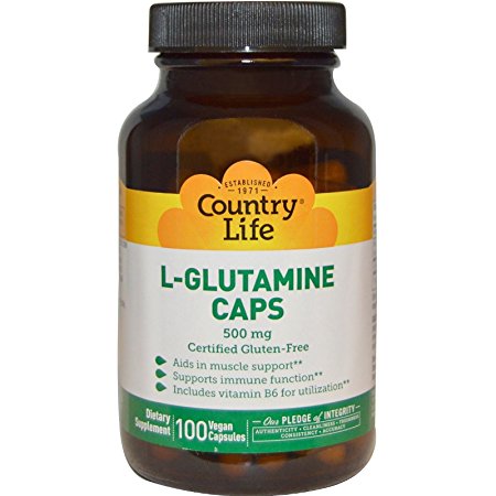 Country Life L-Glutamine Caps w/ B-6 500 mg - 100 Vegan Capsules - Aids in muscle support - Supports immune function