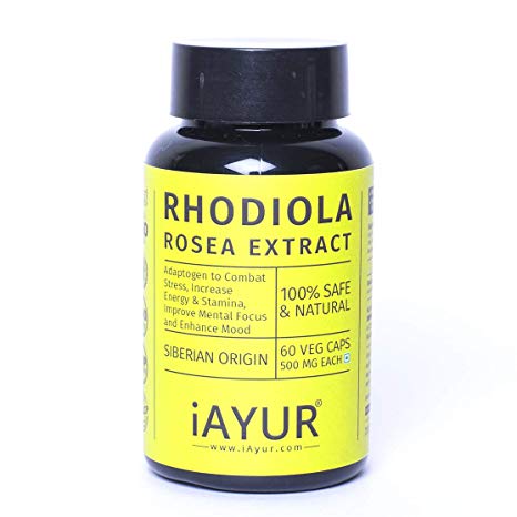 iAYUR Rhodiola Rosea Extract | Tested & Certified 100% Potent, Natural, Pure & Safe - Combat Stress & Increase Energy - 500 Mg 60 Veg Caps