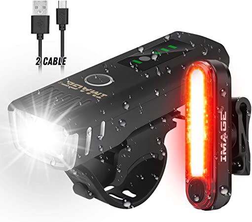 Bike Light Set, IMAGE USB Rechargeable LED Bike Light Set, Lightweight, Waterproof & Dust-proof, Easy to Install, Bicycle Headlight Front Light & Back Rear Tail Light for Road Bike Safety, Fit All Bicycles