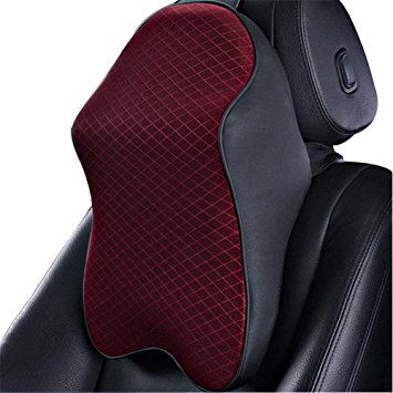 ZATOOTO Memory Foam Car Neck Pillow Neck Support Headrest Pillow - Lumbar Support For Car Two-In-One Back Seat Cushion Wine Red