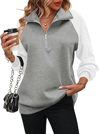 Zeagoo Women's Sweatshrits Quarter Zip Pullover Fleece Sweatshirt Casual Cable Knit Sleeve Hoodies Fashion Outfits Clothes