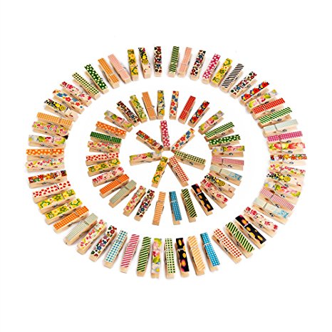 Outus Mini Colorful Wooden Craft Clips Photo Paper Peg, 100 Pieces