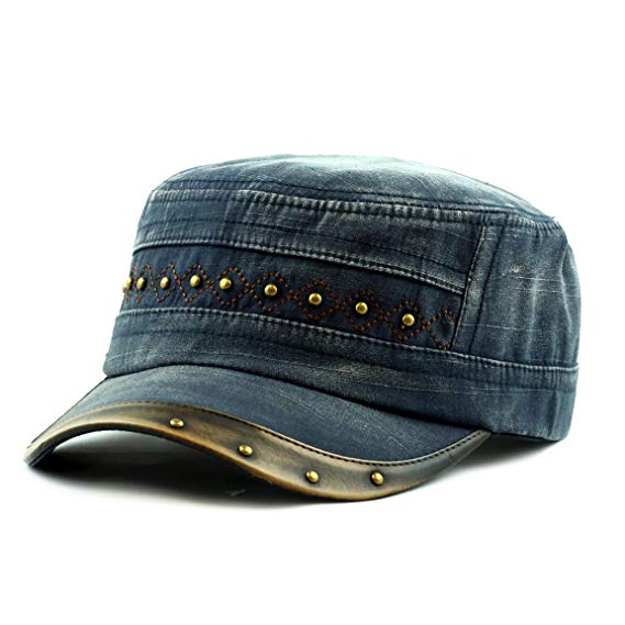 THE HAT DEPOT Light Weight Cotton Leather Accent Beaded Washed Cap Hat