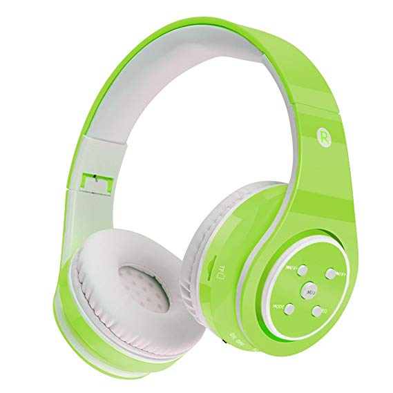 Kids Wireless Headphones Bluetooth Safe Volume Limited 85dB Kids On Ear Headphones,Long Playing Time,SD Card Slot,Stereo Sound,Compatiable for Ipad Cellphone Pc Tablet Kindle-Tekcol (Green)