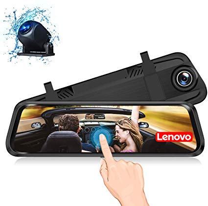 Lenovo Mirror Dash Cam,Backup Camera 9.66 Inch Mirror Dash Screen,1080P Cam Touch Full Screen Rearview Front and Rear Dual Lens,Waterproof Full HD Camera Touch Screen HR06A