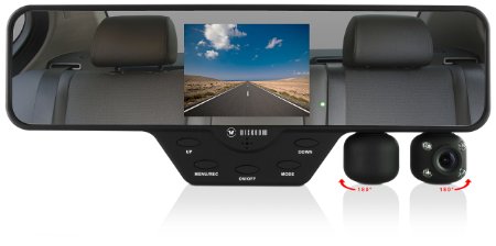 WickedHD WCD-5801 Dual Lens Rear View Mirror Car Camera and DVR with Integrated 35 Display 1080P HD Nightvision Collision Detection Super Wide 120 Viewing Angle HDMI Built-in MicSpeaker H264 and More Up to 32GB SDHC
