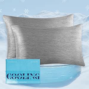 Elegant Comfort Premium Cooling Pillowcase Set for Hot Sleepers, 2-Piece Luxury Arc-Chill Pillowcases, Breathable Soft and Durable, Cold Reversible Pillow Covers for Hair and Skin, Queen, Gray