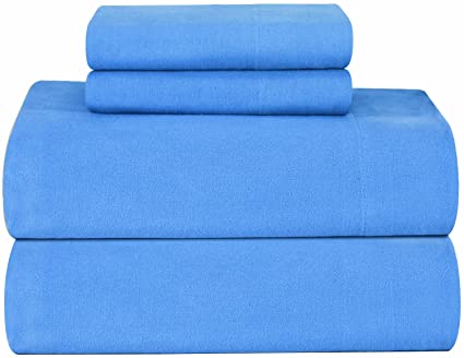 Pointehaven Heavy Weight Solid Flannel 100-Percent Cotton Sheet Set, Blue, King