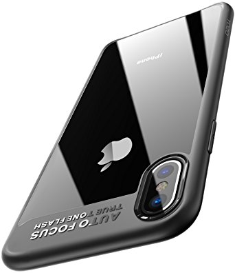 TOZO for iPhone X Case, PC   TPU Hybrid Ultra-Thin [ Perfect Fit ] Hard Protect Case Shock Absorption Back-Transparent Bumper [Black Edge]