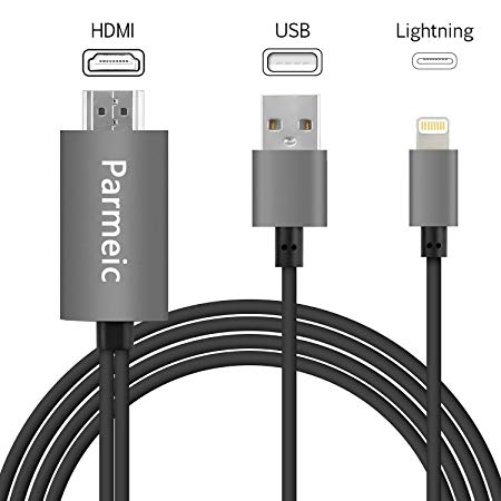 Parmeic Compatible with iPhone iPad to HDMI Adapter Cable 6.6ft, Digital AV Adapter 1080p HD TV Connector Cord Compatible with iPhone Xs Max XR 8 7 6Plus, 5s,iPad, iPod to TV Projector Monitor (Black)