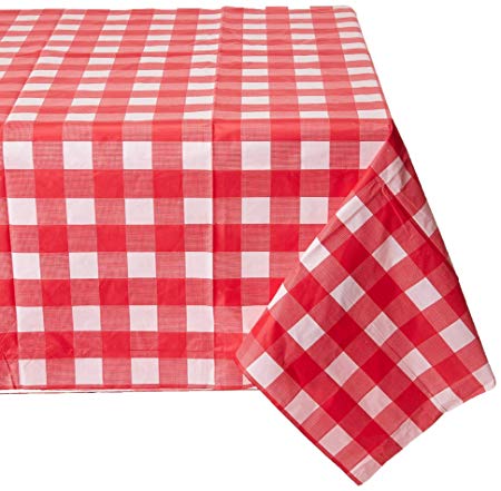 54" X 108" Gingham Checkerboard Disposable Rectangular Plastic Table Cover (4, RED)