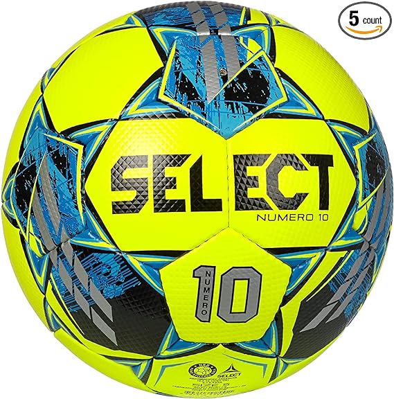 Select Bundle of 5 Numero 10 Soccer Ball Yellow/Blue Size 5 NFHS,NCAA Approved