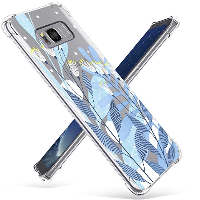Samsung Galaxy S8 Case, GVIEWIN Flora Clear Shock Absorption Technology Bumper Soft TPU Cover Case for Galaxy S8 (Blue Water Flora)