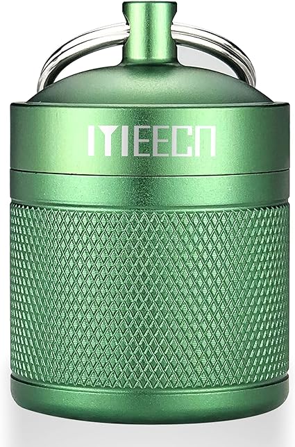 MEECN Keychain Pill Holder, Pill Box, Aluminum Waterproof Pill Container, Pill Organizer for Outdoor Travel Camping，Size: 1.6 x 1.6 x 2 in (Green)