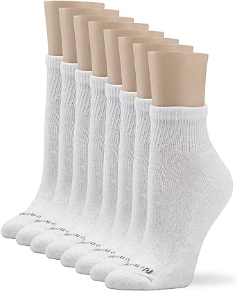 No nonsense womens Cushion Quarter Top 8 Pair Pack Liner Socks, White, One Size US, White, One Size