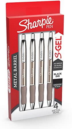 Sharpie S-Gel, Gel Pens, Sleek Metal Barrel, Champagne, Medium Point (0.7mm), Black Ink, 4 Count