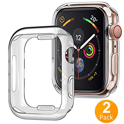 Tensea Compatible with Apple Watch Series 4 Case Protector 44mm, 2 Pack Ultra-Thin Anti-Scratch Protective Bumper Case Soft Flexible TPU Cover Replacement for iwatch Apple Watch Case Series 4 (Clear)