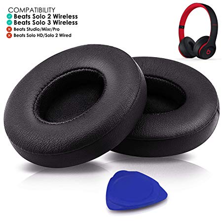 Professional Beats Solo Earpads Cushions Replacement by SoloWIT - Compatible with Beats Solo2 & Solo3 Wireless On-Ear Headphones with Soft Protein Leather/Strong Adhesive Tape