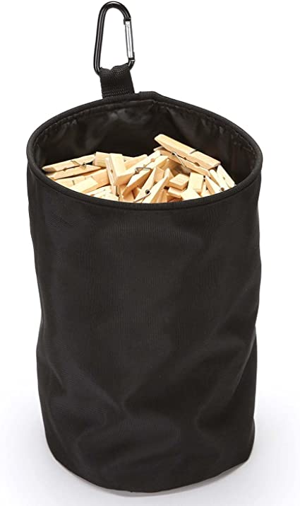 VEAMOR Clothespin Bag Hanging Clothesline Peg Organizer Storage Bags,Dust-Proof (Black)