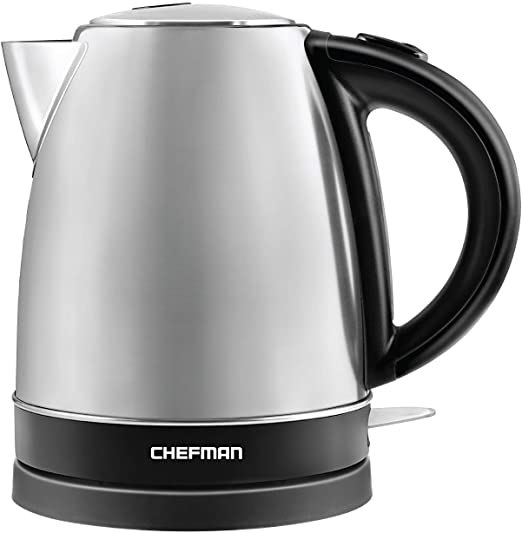 Chefman Stainless Steel Electric Kettle Quickly Heats Water Separates from Base for Cordless Pouring, Auto Shut Off Boil Dry Protection, BPA-Free Interior & Cool-Touch Handle, 1.7 Liter/1.8 Quart