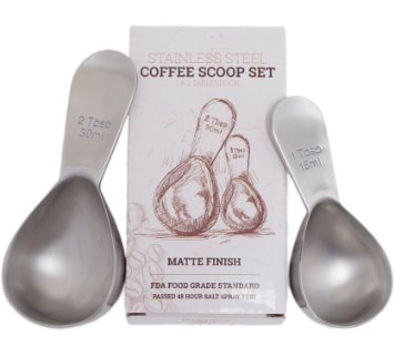 Coletti COL105 Ergonomic & Heavy Weight 2 Piece Stainless Steel Coffee Scoop Set / Measuring Spoons, 1 Tbsp & 2 Tbsp Exact