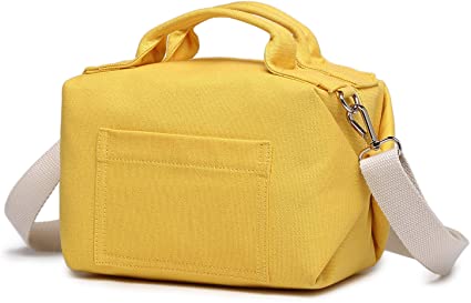 NOL Lunch Bags for Women Insulated Medium Cotton Canvas Cooler Leakproof Reusable Lunch Box for Teen Girls (Yellow)