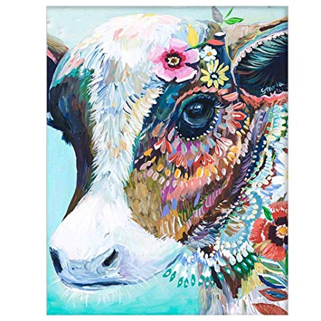 DIY Oil Painting Paint by Number Kits DIY Canvas Painting by Numbers Acrylic Oil Painting for Adults Kids Arts Craft for Home Wall Decor Colourful Cow