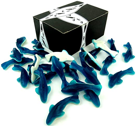 Cuckoo Luckoo Gummy Great White Sharks, 1 lb Bag in a BlackTie Box