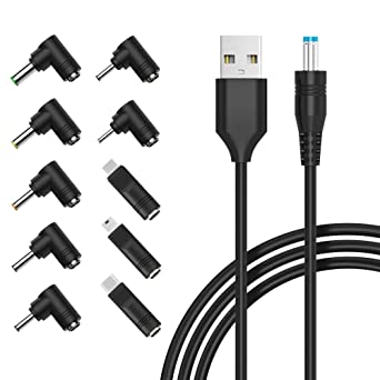 USB to DC Power Cable, Zolt Univeral 5V Power Cord DC 5.5 x 2.1mm barrel Jack Plug Charger Adapter with 10 DC Plugs, 5.5 x 2.5mm, USB Type C, Mirco USB, Mini USB, 4.8 x 1.7mm, 4.0 x 1.7mm and more