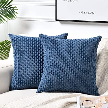 Fancy Homi 2 Packs Dusty Blue Decorative Throw Pillow Covers 20x20 Inch for Couch Bed Sofa, Modern Farmhouse Boho Home Decor, Soft Cute Plush Corduroy Cushion Case 50x50 CM