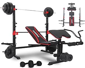 MAIDOMA Weight Bench Set with Leg Extension/Curl and Preacher Curl, Bench Press Set and Squat Rack, Foldable Workout Benches for Home, 900LBS, 6 IN 1 Design(US Stock）