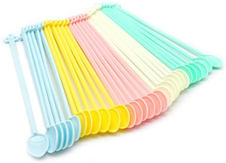 90 Pcs 5" Mini Plastic Coffee Tea Stirrers Spoon Colorful Disposable Drink Stirring Stick Bar for Coffee Beverage Tea Milk Honey Cocktail