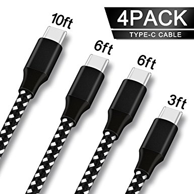 BULESK USB Type C Cable,4Pack 3Ft 6Ft 6Ft 10Ft USB C Cable Nylon Braided Long Cord USB Type A to C Fast Charger for Samsung Galaxy Note8 S8 Plus, Apple Macbook, LG G6 V20, Pixel, Nexus 6P Black White