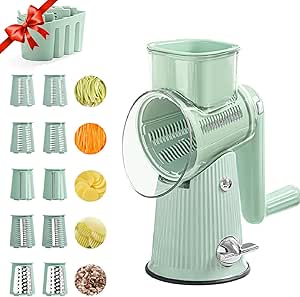 Le D Affaires 5 In 1 Cheese Grater,5 In 1 Rotary Cheese Grater Vegetable Slicer,Rotary Cheese Grater 5 Blades,Humidity 5 In 1 Hand Crank Food Chopper Wide Mouth,Humidity 5 In 1 Rotary Grater(Green)