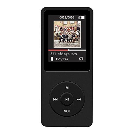 MP3 Player | AGPtek A02S 16GB MP3 Music player Lossless Sound 70 Hours Playback, Support up to 64 GB, Black