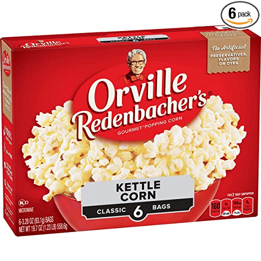 Orville Redenbacher's Kettle Corn Microwave Popcorn, 3.28 Ounce Classic Bag, 6-Count, Pack of 6
