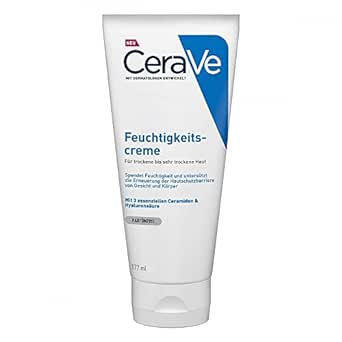 CeraVe Feuchtigkeitscreme für Körper und Gesicht, Creme für trockene bis sehr trockene Haut, Mit Hyaluron und 3 essenziellen Ceramiden