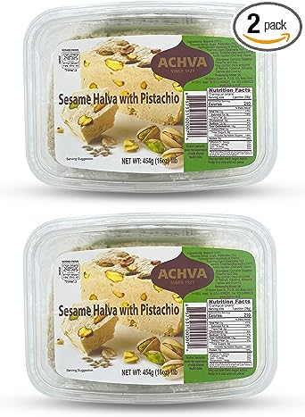 Achva Halva - Pistachio - 2 Pack (450g per tub) - Most Authentic Delicious Halvah Halwa