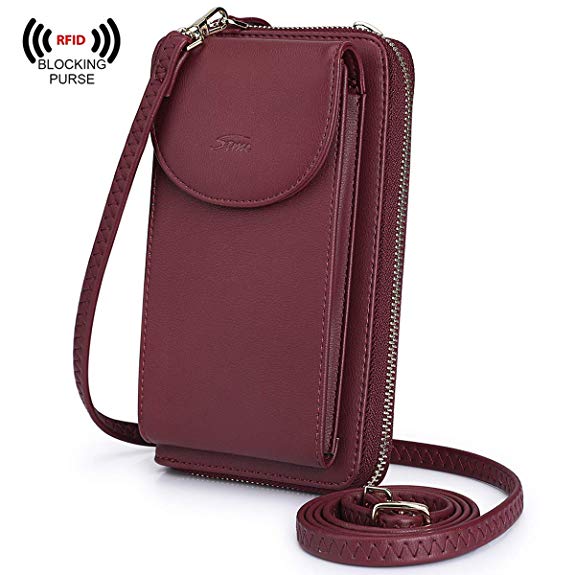 S-ZONE PU Leather RFID Blocking Cellphone Wallet Clutch Purse Zippered Crossbody Bag Phone Pouch