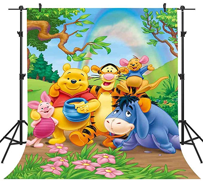 FHZON 5x7ft Winnie The Pooh and Friends Picture Background Rainbow Green Grass Leaves Photography Backdrop Children Baby Newborn Birthday Party Studio Video Prop LXFH274