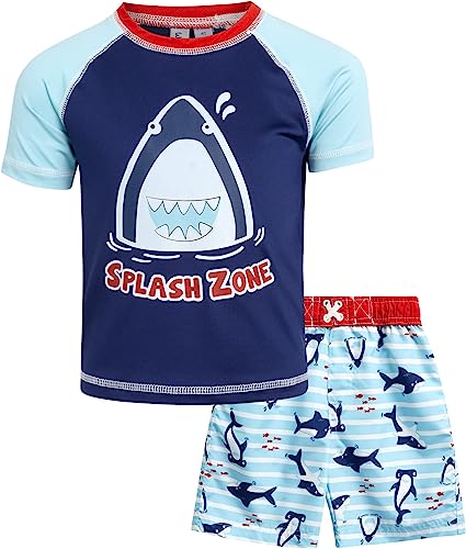 Wippette Baby Boys' Rash Guard Set - 2 Piece UPF 50  Short Sleeve Swim Shirt and Bathing Suit (12M-4T)