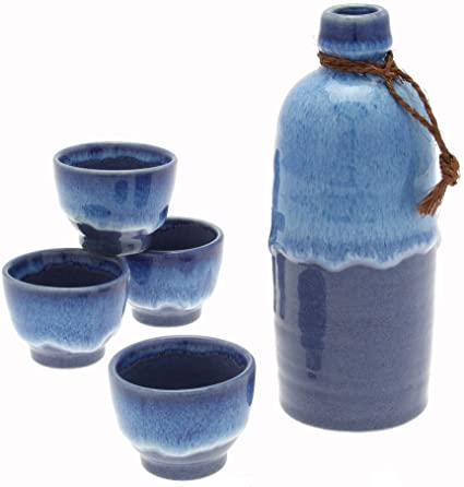 Kotobuki Japanese Sake Set, Shiro Namako"Ocean Tide", Blue